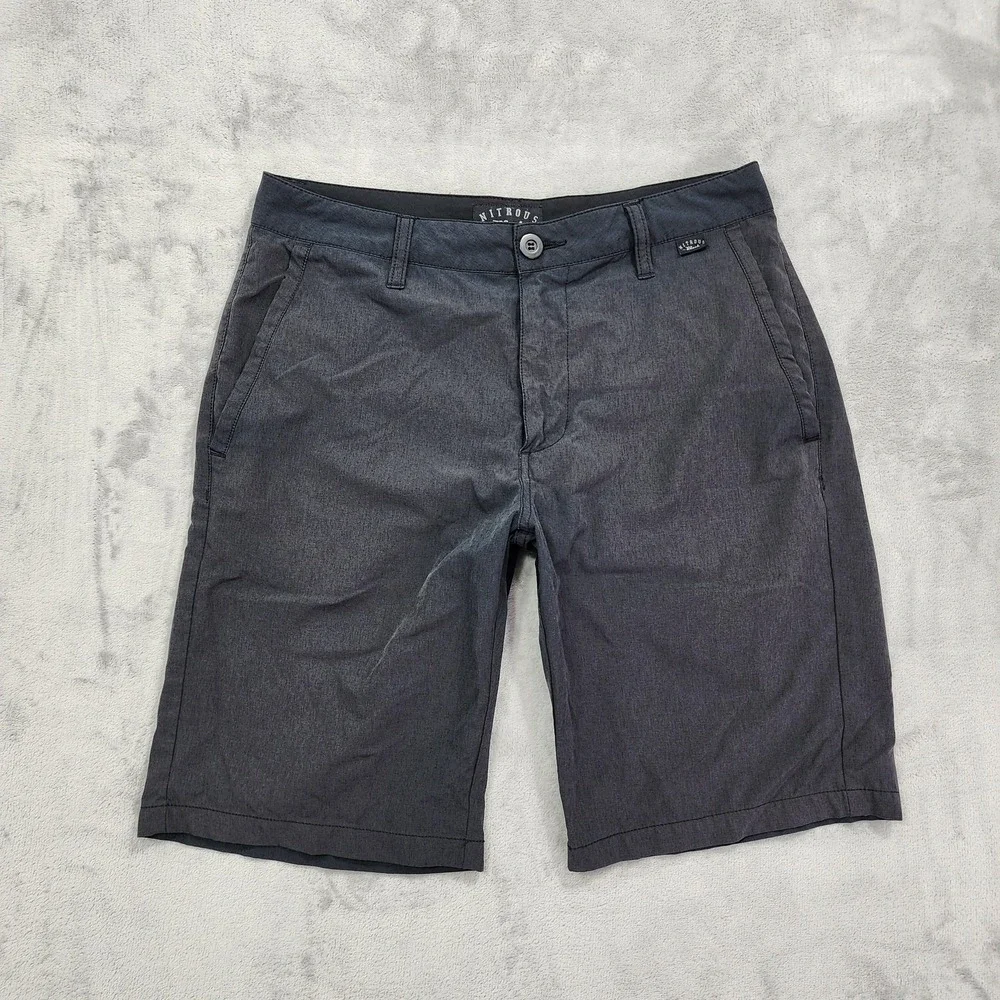 Nitrous Black Shorts Mens 30 Black Stretch Chino Microfiber Zip Pocket Casual